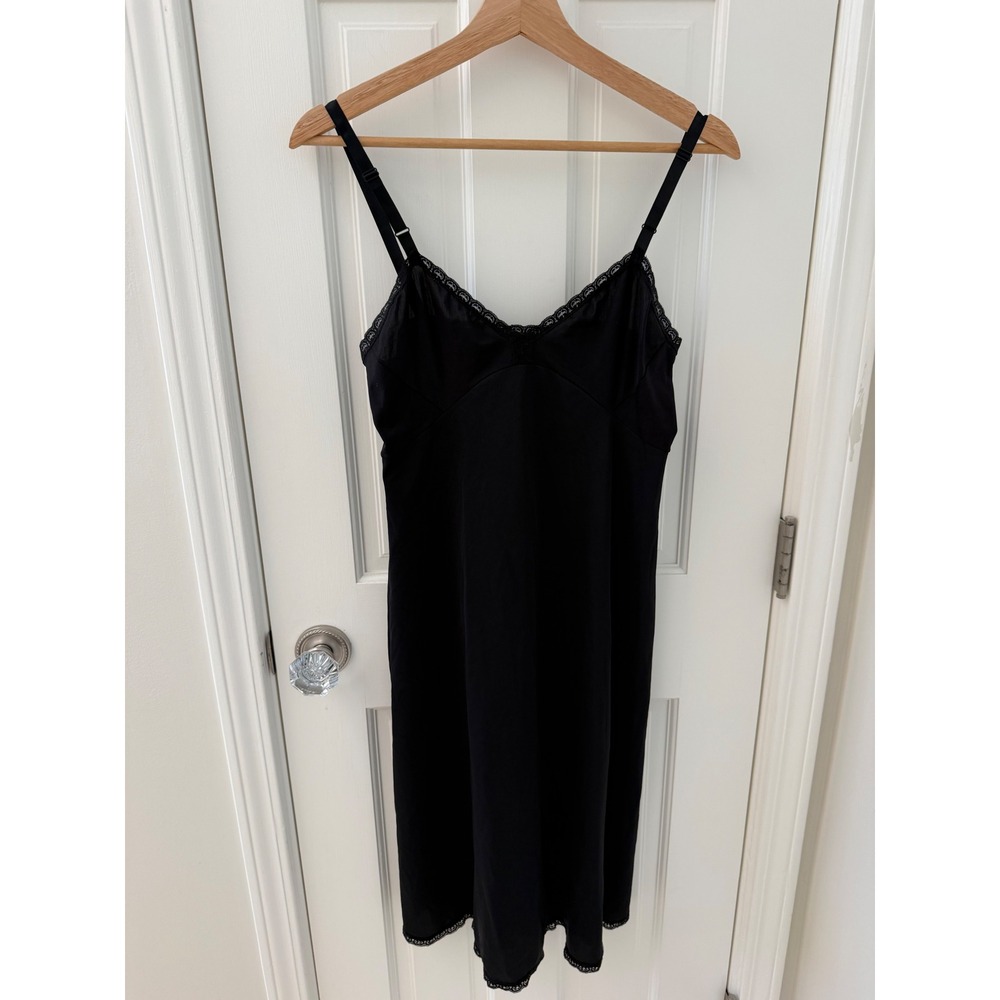 Vintage 70s - 80s Lace Trim Full Slip Dress Black Sz 34
